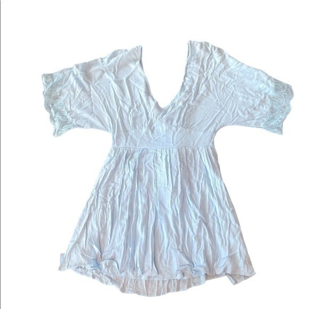 Altar'd State White V-Neck Crochet Sleeve Mini Dress